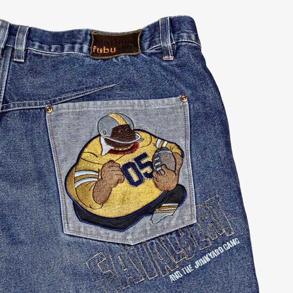 Platinum Fubu Jeans Fat Albert Streetwear Baggy Y2K HipHop Urban Junkyard Sz 40 - Picture 3 of 16
